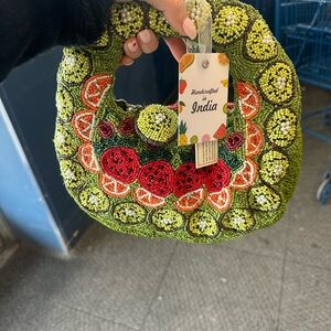 Handcrafted Beaded Green and Red Bag
